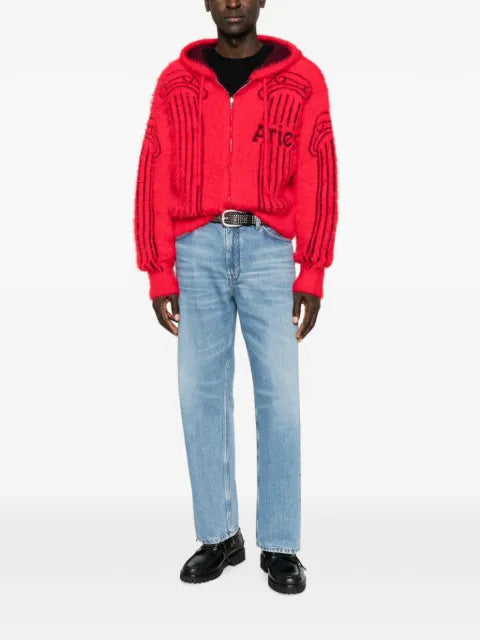 Aries fluffly column chenille reversible zip-thru hoodie