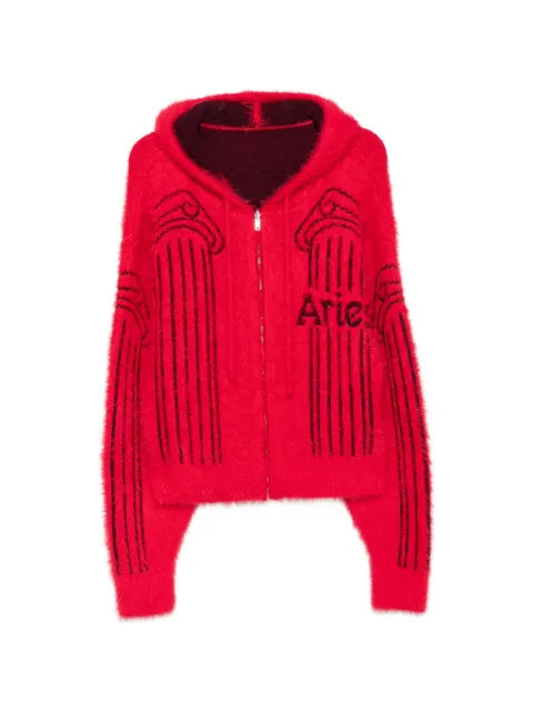 Aries fluffly column chenille reversible zip-thru hoodie