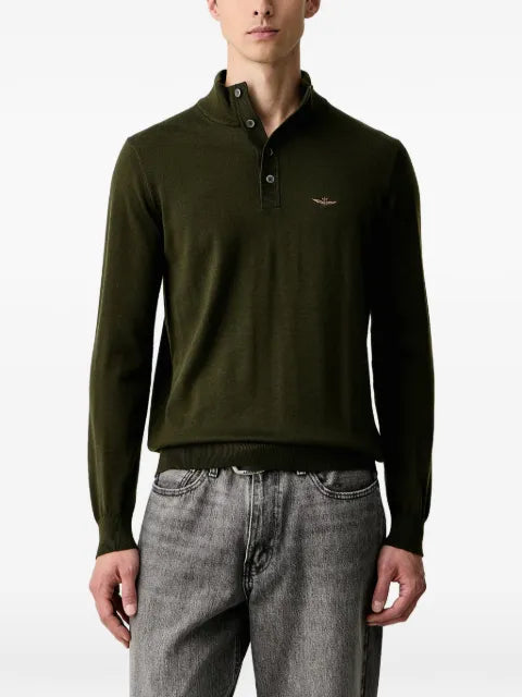 Aeronautica Militare button-placket logo-embroidered sweater