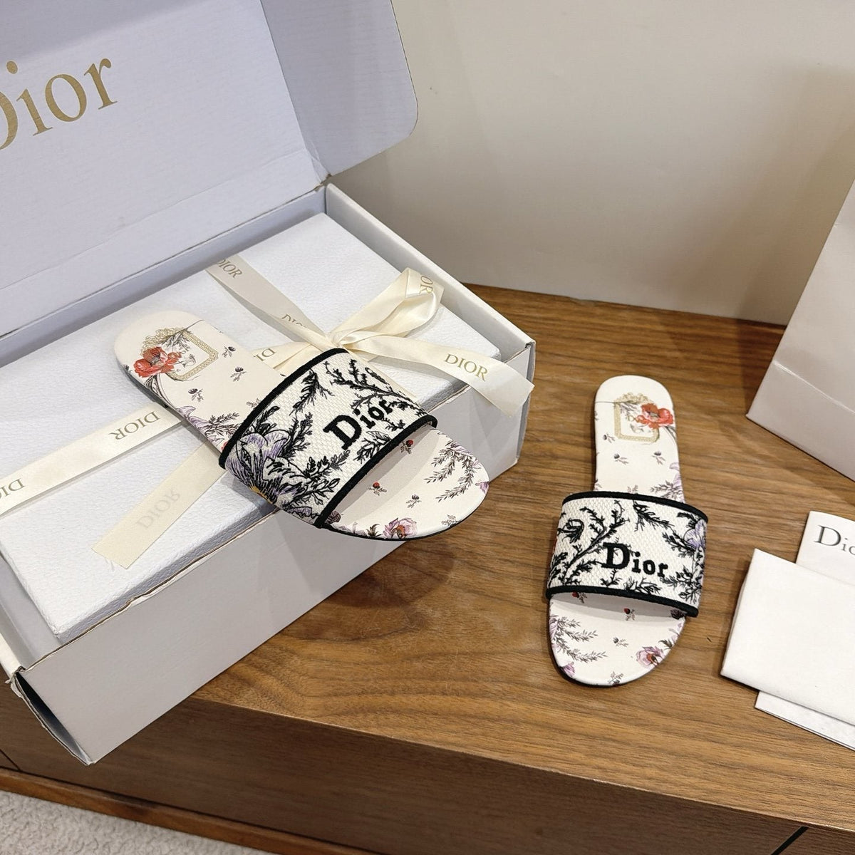 Dior Floral Printed Slide Sandals