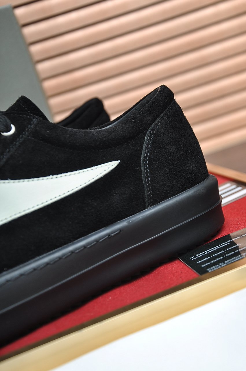 Rick Owens Black Low-Top Sneakers with White Side Panels