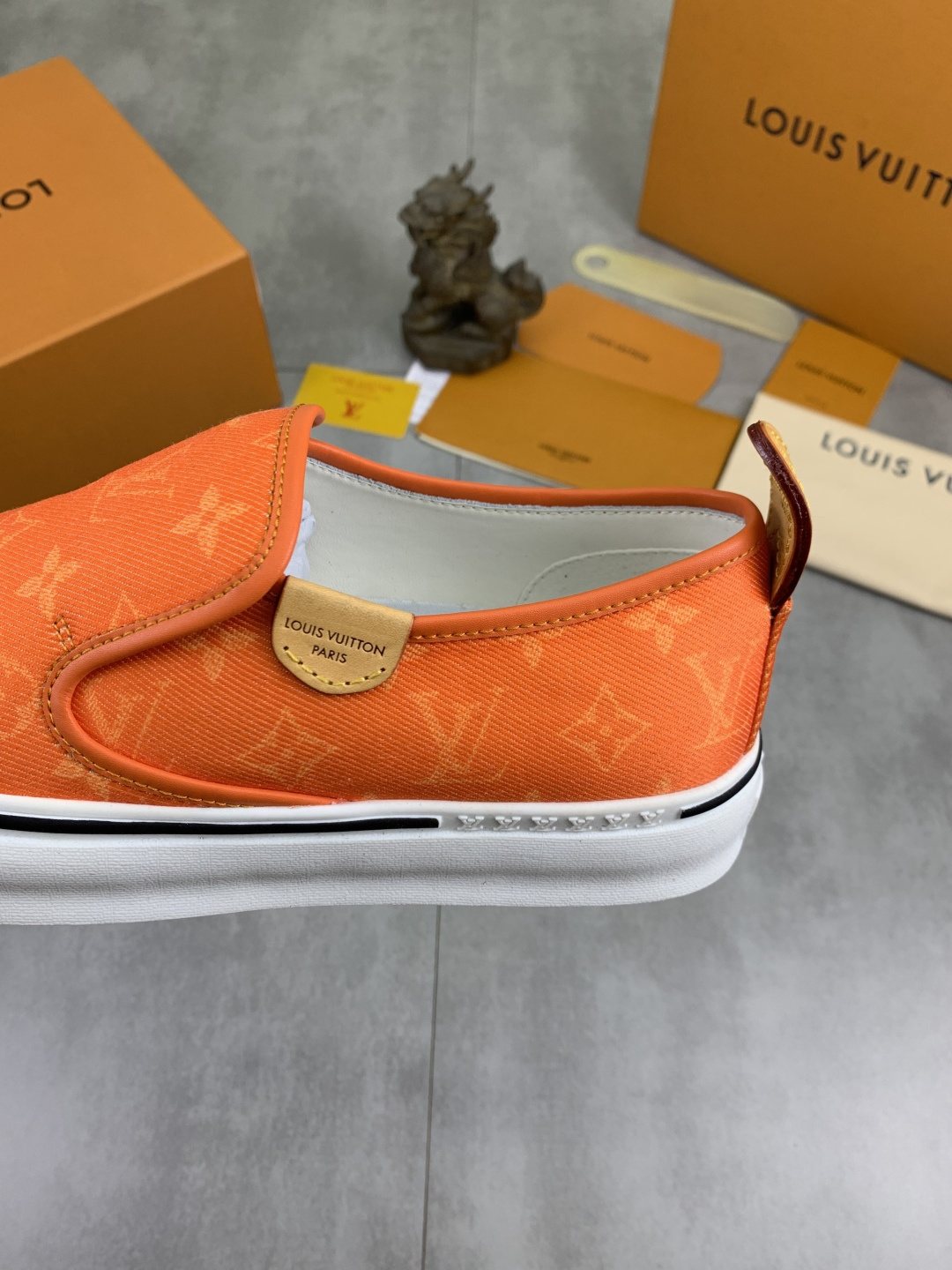 Louis Vuitton Orange Patterned Slip-On Shoes