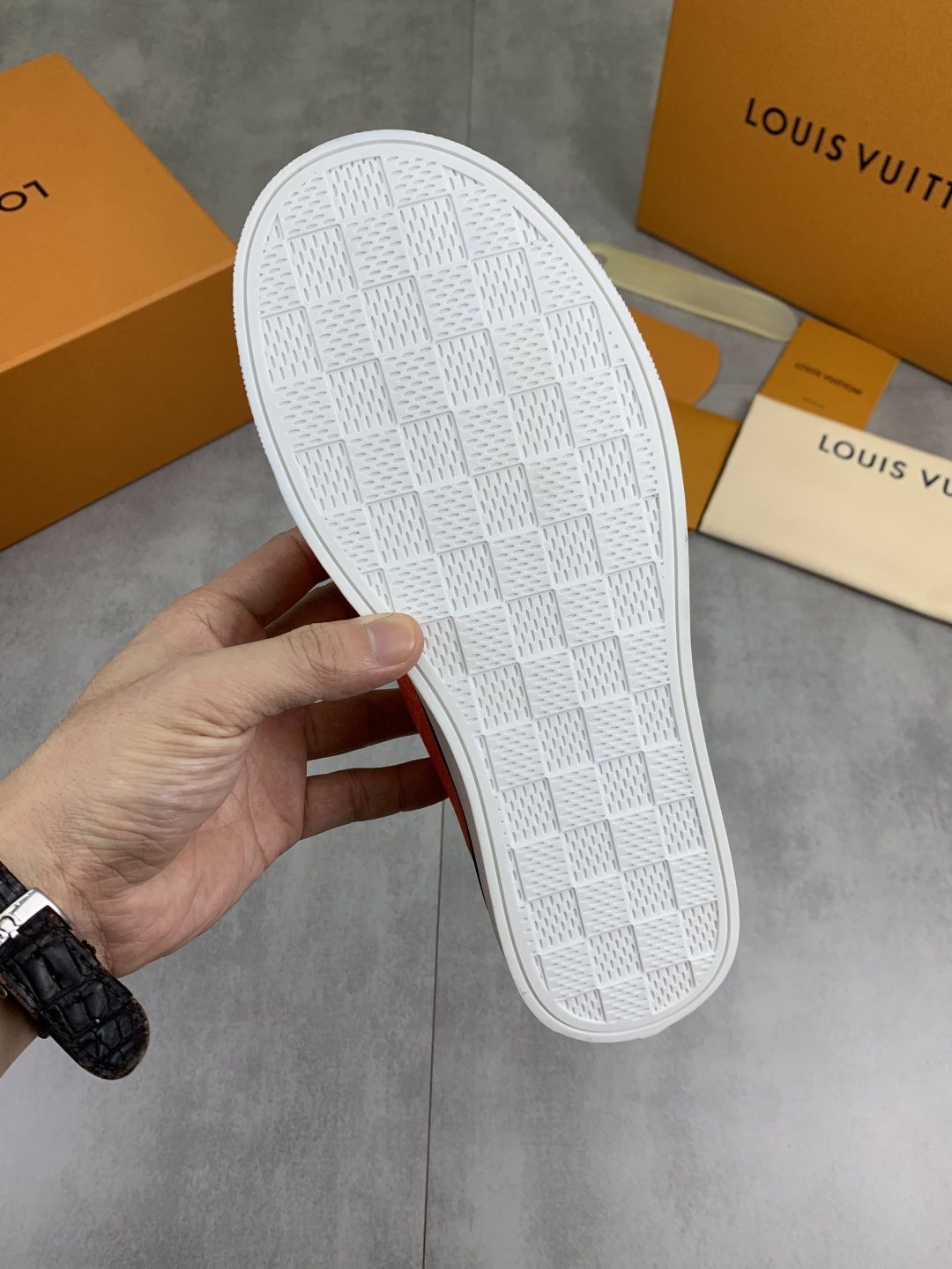 Louis Vuitton Orange Patterned Slip-On Shoes