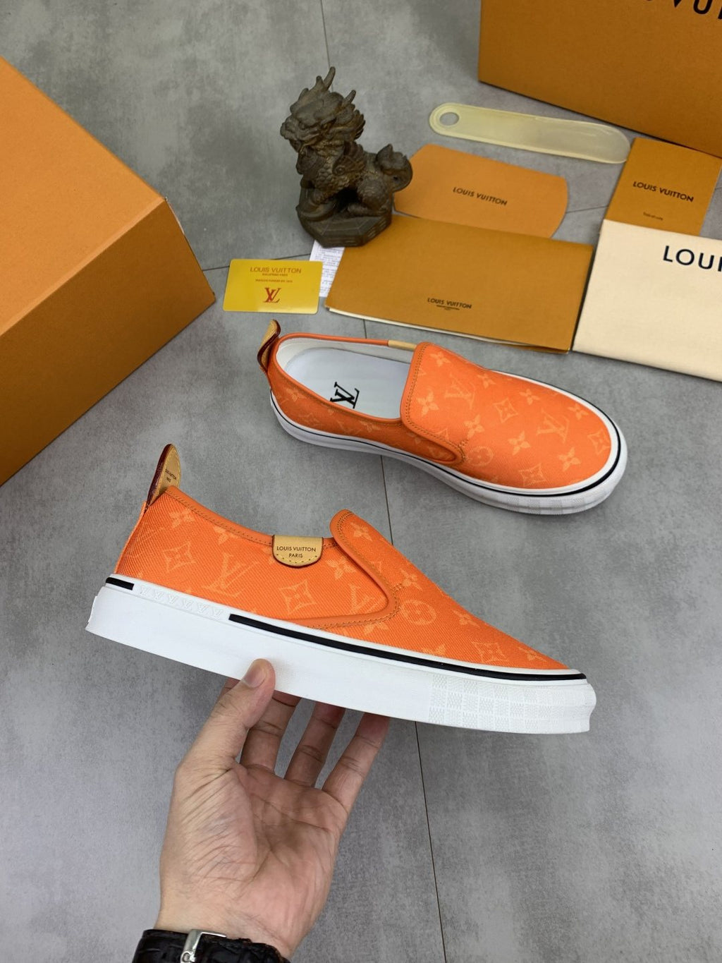Louis Vuitton Orange Patterned Slip-On Shoes