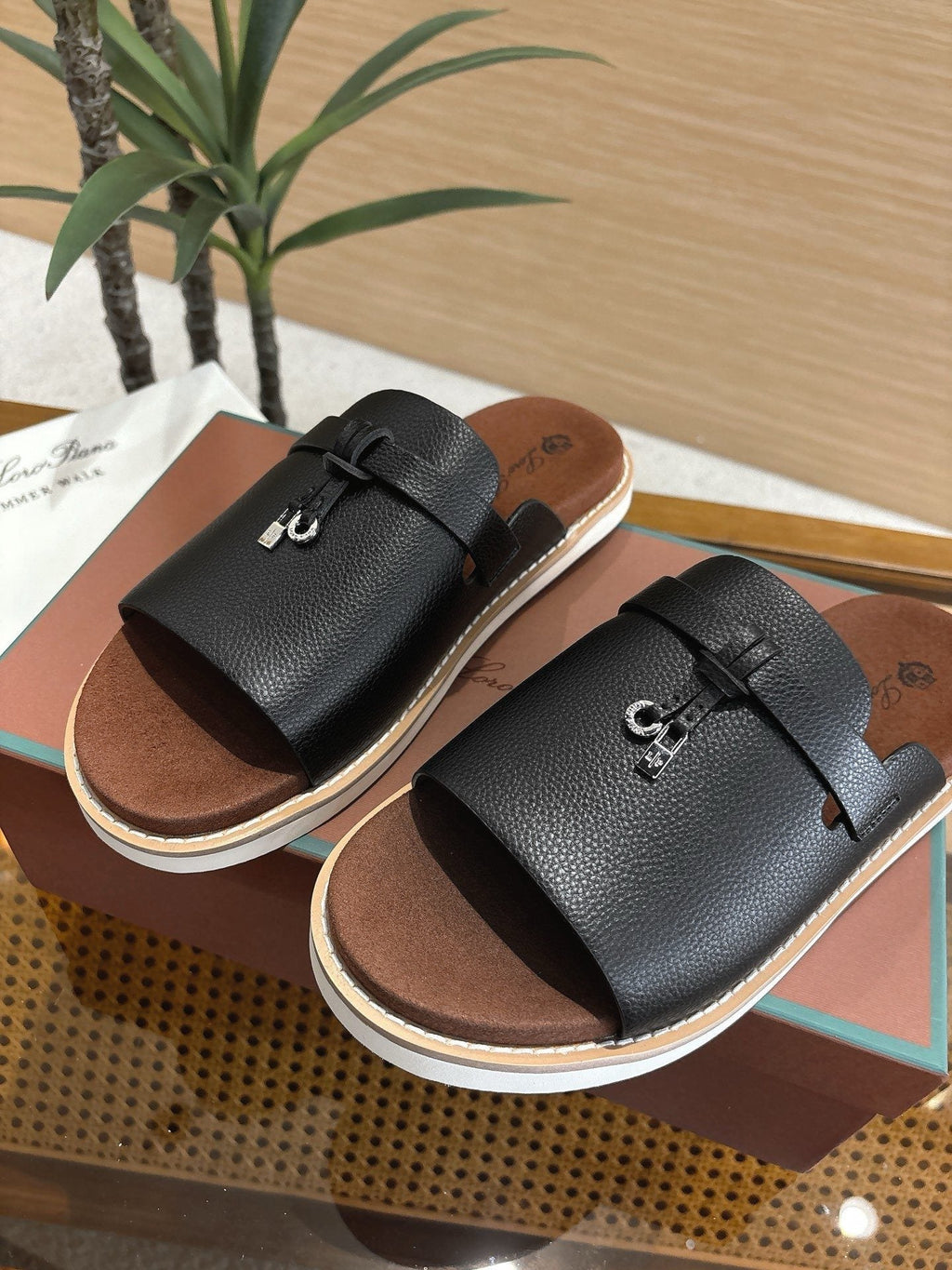 Loro Piana Men's Textured Leather Mule Sandals
